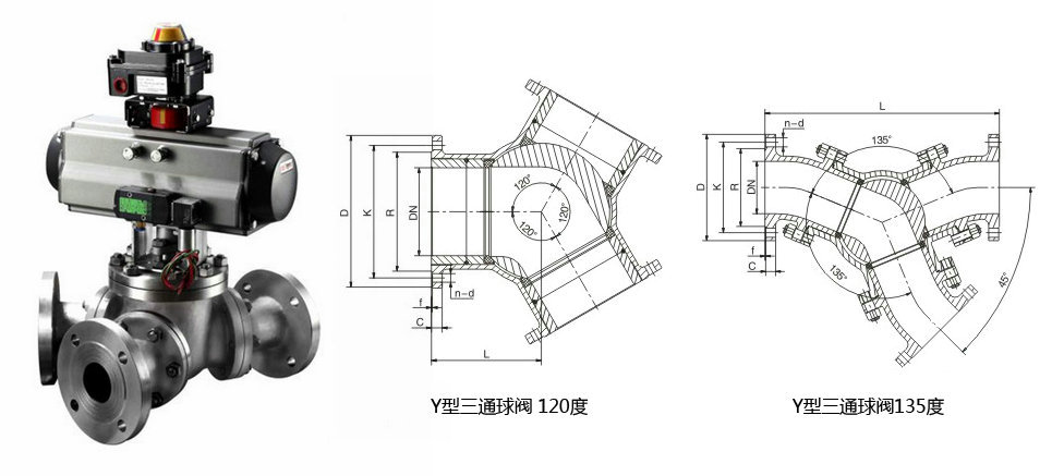氣(qi)動(dòng)Y型三通(tong)球閥結構圖